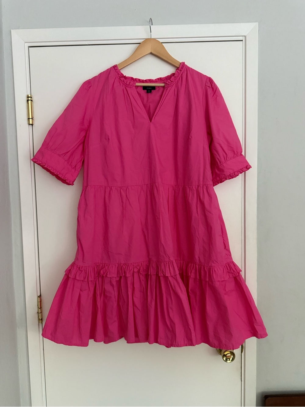 J. Crew Hot Pink Ruffle Tiered Dress